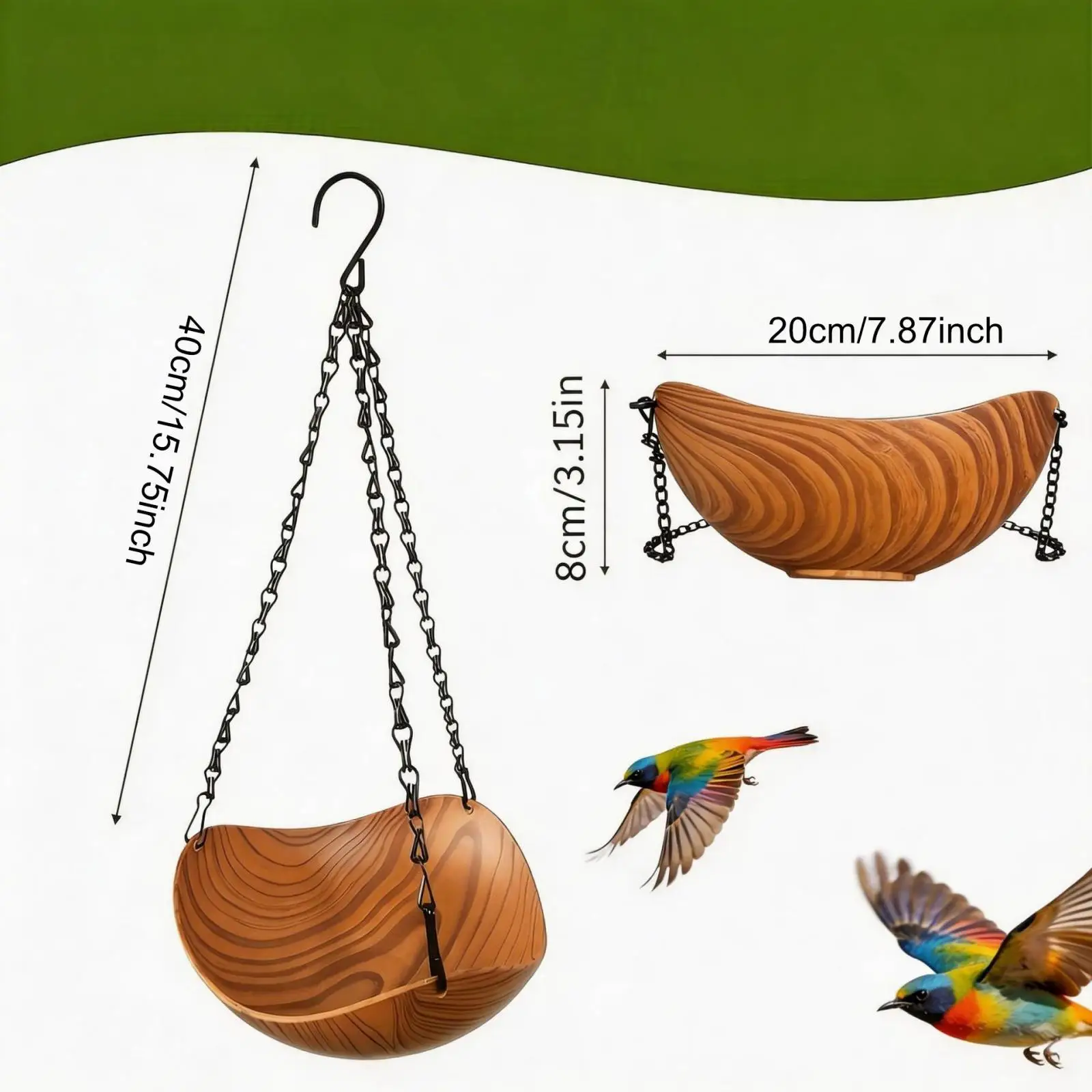 Hanging Bird Baths for Outdoors Multifunctional with Hanging Chain Bird Paddling Pool for Outdoor Backyard, Lawn Garden Decor