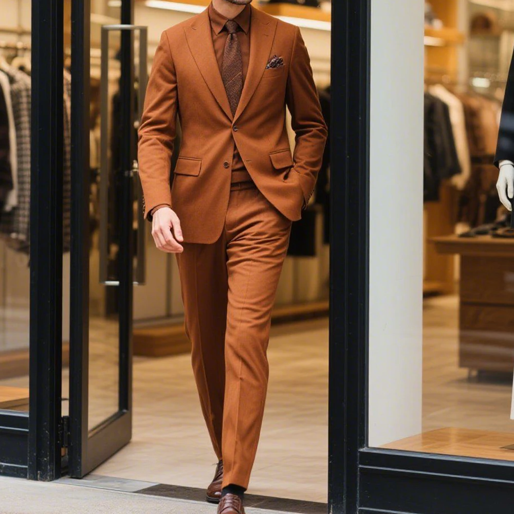

Men's Two Piece Suit Set Brown Single Breasted Notch Lapel Slim Fit Comfortable Elegant Business Suit Casual Fashion Blazer Pant
