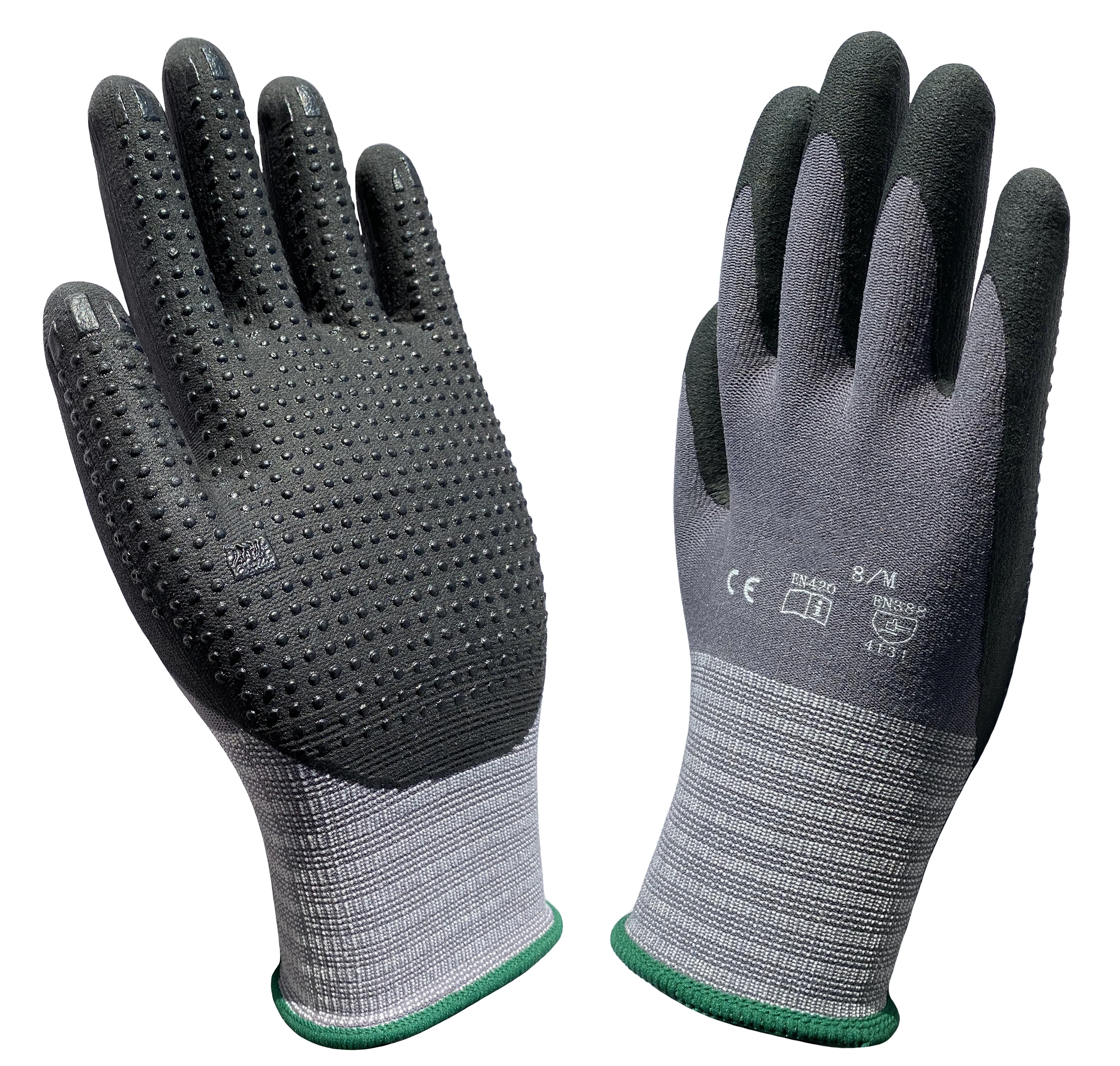 Work Glove Garden Micro Foam Nitrile Oil Gas Dots Anti Slip High Flex CE 4131 Abrasion Resistant Nylon Spandex Safety Mittens