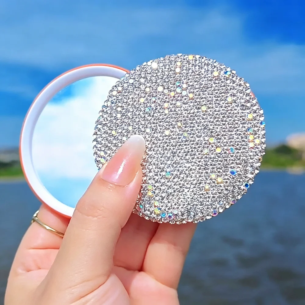 Mini Round Mirror Bling Compact Pocket Mirror Travel Cosmetic Mirror Clear For Handbag Daily Commute Office Desktop