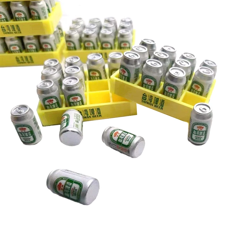 Gran oferta, 1 Juego, lata de cerveza en miniatura para casa de muñecas 1:6, Mini botella de bebida con caja, modelo de cocina, decoración, juguete, accesorios para casa de muñecas