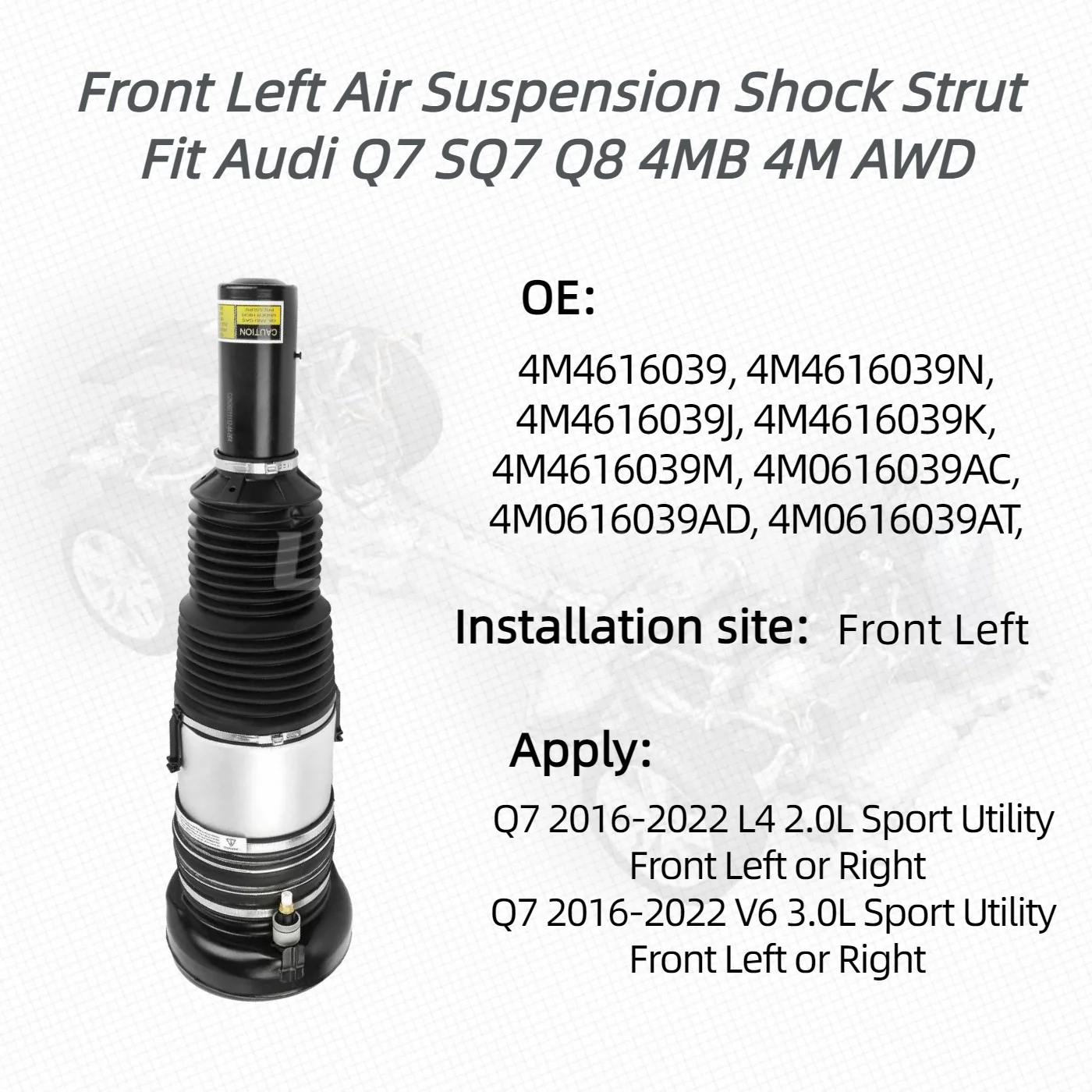 1 Pcs For Front Left Air Suspension Shock Strut Fit Audi Q7 SQ7 Q8 4MB 4M AWD 4M4616039, 4M4616039N, 4M4616039J