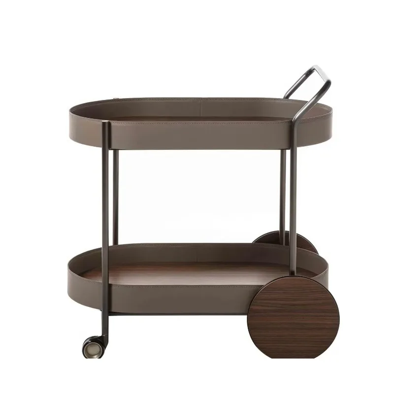 Light luxury saddle leather sofa side few living room balcony movable shelf design cart small apartment coffee table