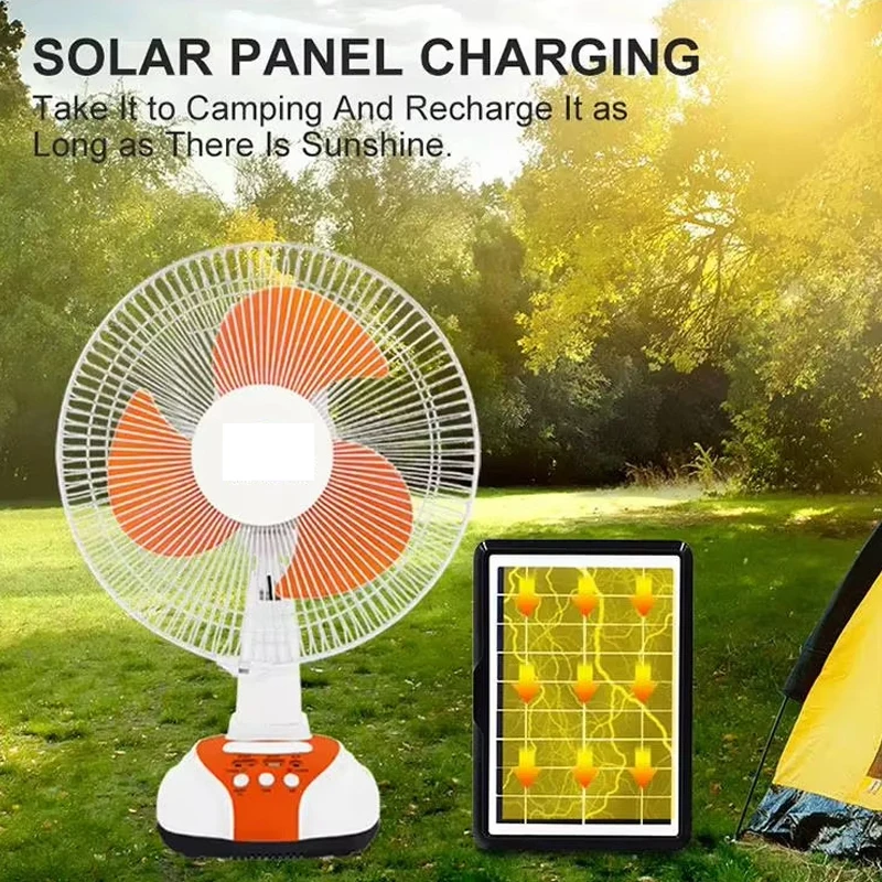 12 inch Portable Solar Fan Rechargeable Solar Powered Camping Fan with LED Lantern for Picnic, Hurricane, Fishing, Travel, Works