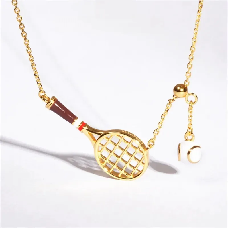 Badminton Racket Pearl Necklace Pendant Gold-plated Niche Design Simple Creative Sports Ins Clavicle Chain