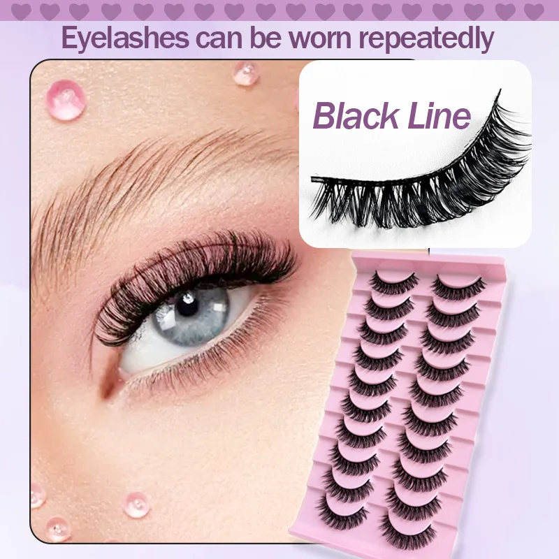 10 paires de faux cils, cils bouclés russes de haute qualité, réutilisables