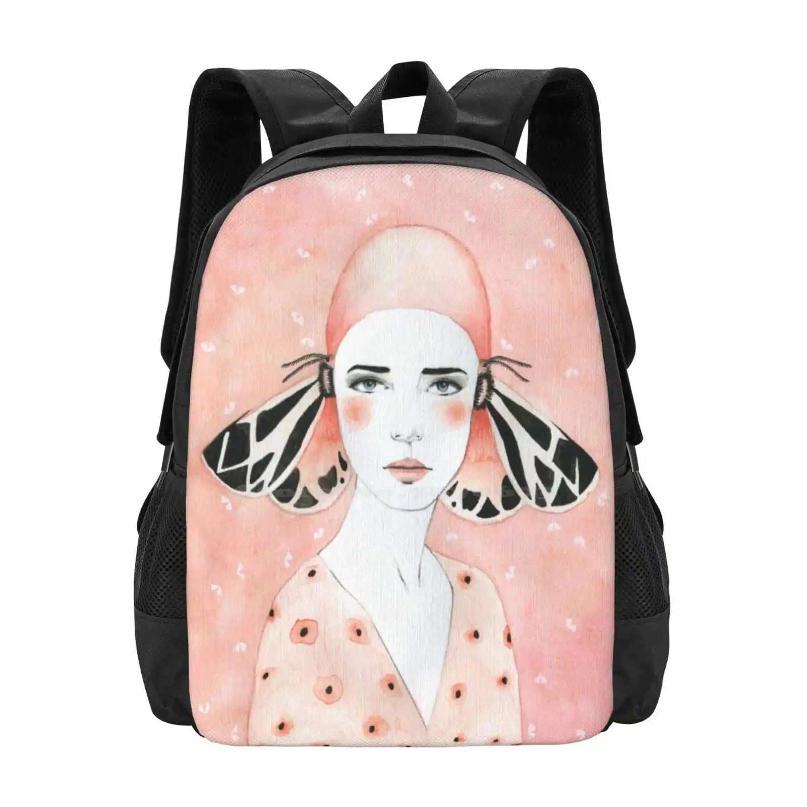 Mochilas de Julie para adolescentes escolares, Meninas Viajam Bolsas, Mulheres Moth Pink Dots