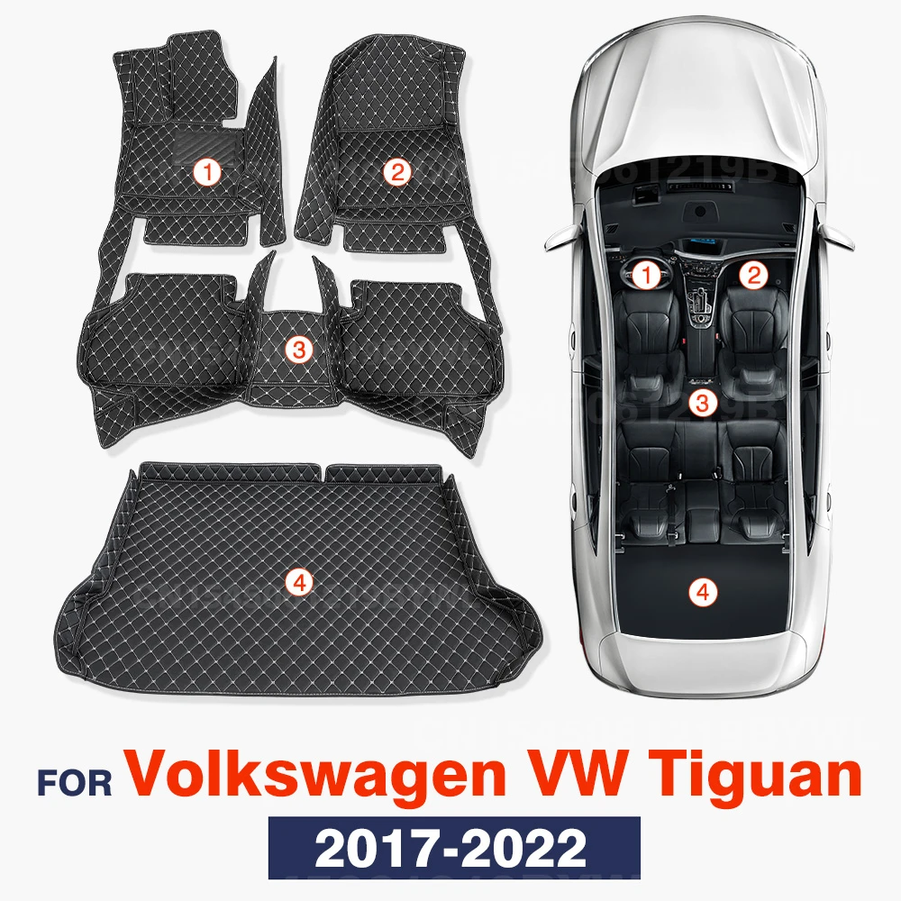 Car Floor Mats For Volkswagen VW Tiguan 2017 2018 2019 2020 2021 2022 Car Trunk Mat Auto Foot Pads Carpet Cover accessories