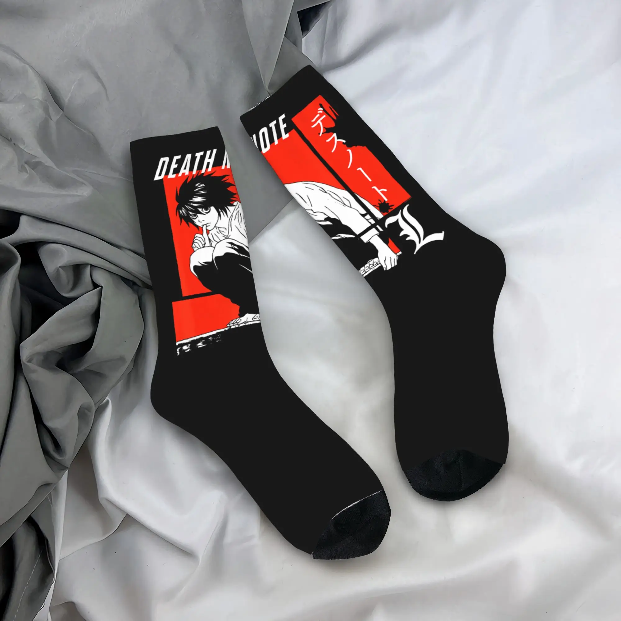 Death Note Retro Blocks L Anime Socks Men Polyester Fashion  Socks Hip Hop Spring Summer Autumn Winter Middle Tube Socks Gift