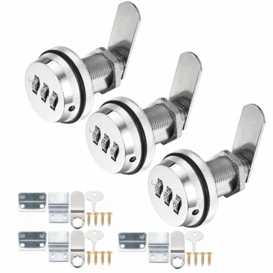 

3 Pack Combination Cabinet Cam Lock with '' Cylinder and Finish, Security Combi-Cam Lock for Cabet Filg Drawers Mailbox, Sier
