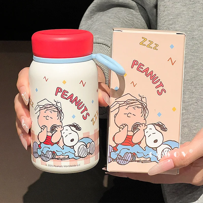 Snoopy Thermos Kawaii Cartoon Girl High Looks Straw Cup Stainless Steel Coffee Cup Accompanying Water Cup Children Birthday Gift