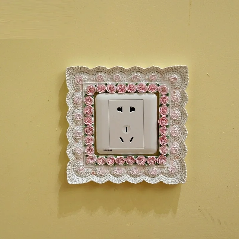 Resin Switch Sticker European Switch Cover Decorative Socket Cover Wall Pastoral Color Lace Korean Creative Home Decoration Gift