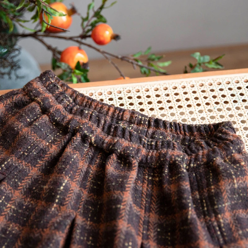 Lucyever Vintage Plaid Thicken Winter Skirts for Women 2023 Autumn High Waisted Long Woolen Skirt Women Elegant A-Line Skirts