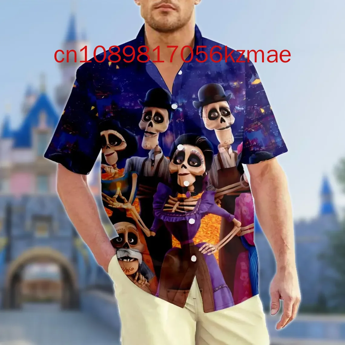 2024 New Disney Halloween Men\'s and Women\'s Shirt Casual Fashion Retro Short Sleeve Button Hawaiian Shirt