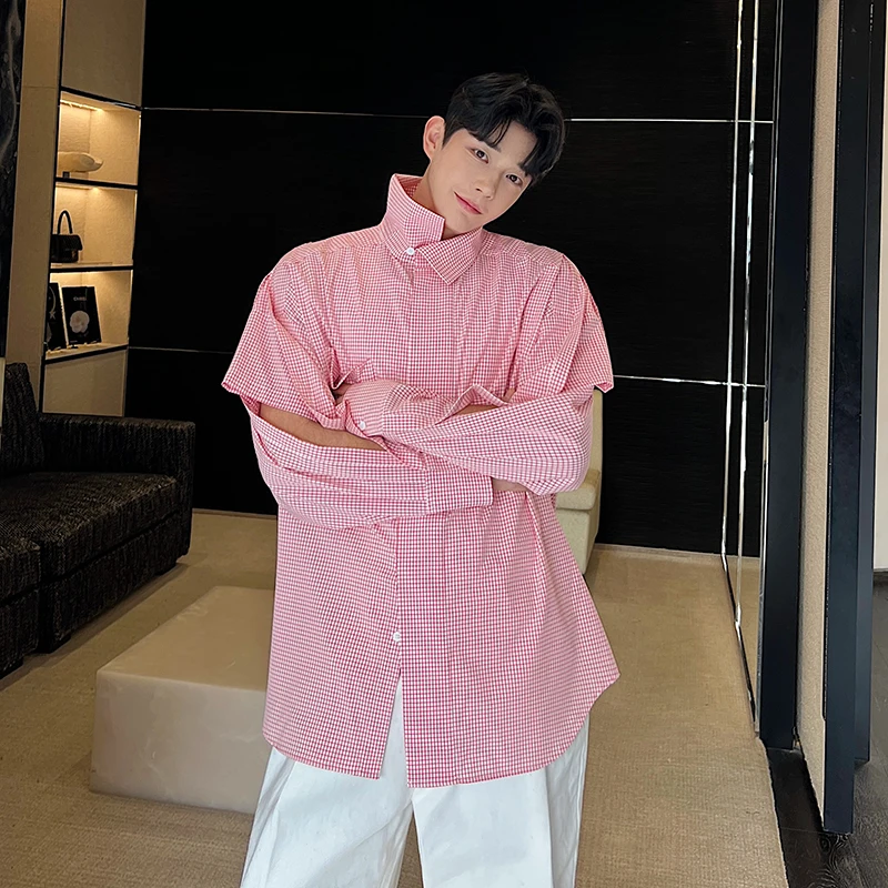 

Весна-лето Lazy Sle Long Sve irt мужское модное красное клетчатое пальто с воротником-стойкой и вырезом, повседневное пальто