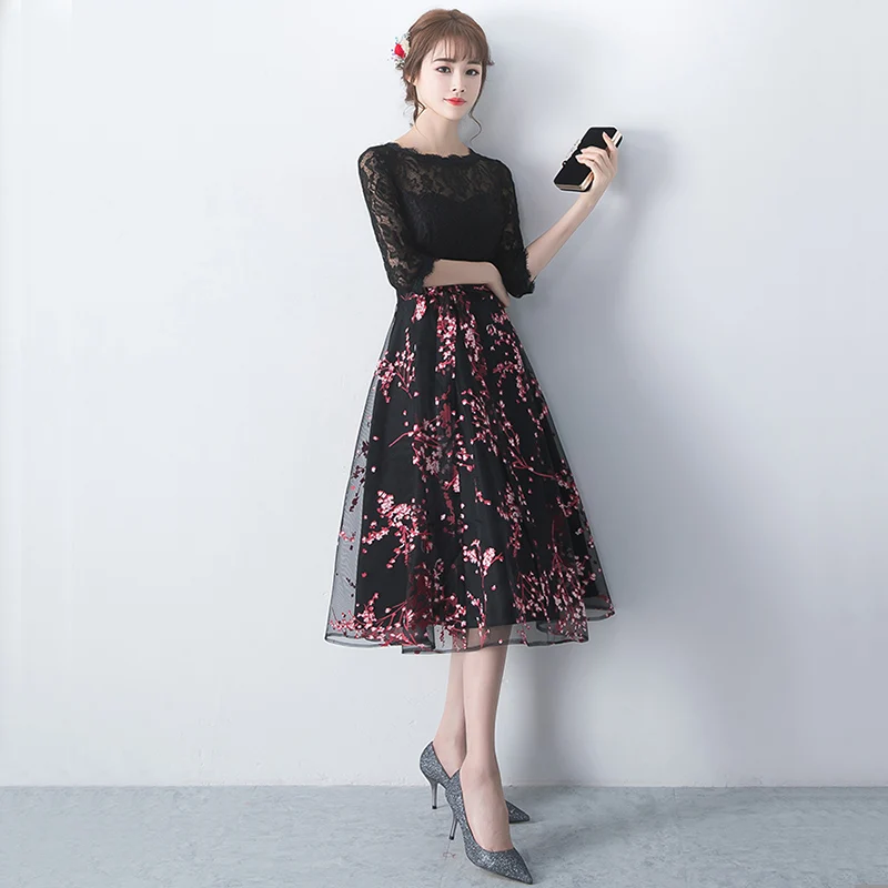 DongCMY New Arrival Flowers Short Black Color Prom dress Elegant Party Women Evening Party Dresses