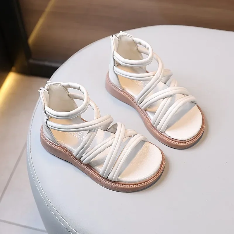 

Kids Casual Shoes Back Zipper Soild Color Versatile Girls Roman Sandals Soft 2025 Summer New Children Princess Shoes Fashion
