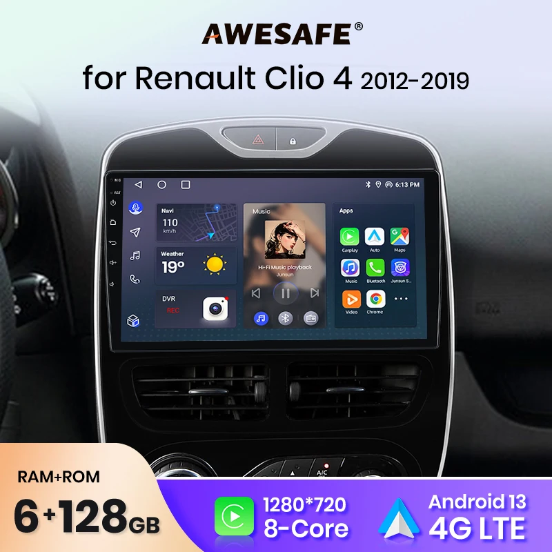 AWESAFE Wireless CarPlay Android Auto Autoradio per Renault Clio 4 2012 2013 2014 2015 2016 2017