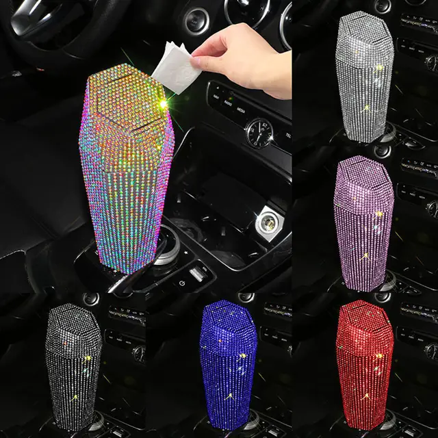 Mini kosz na śmieci samochodowe akcesoria samochodowe z wyciskaniem monety pojemnik na kubek do przechowywania Auto dostarcza kosz na śmieci z brokatem