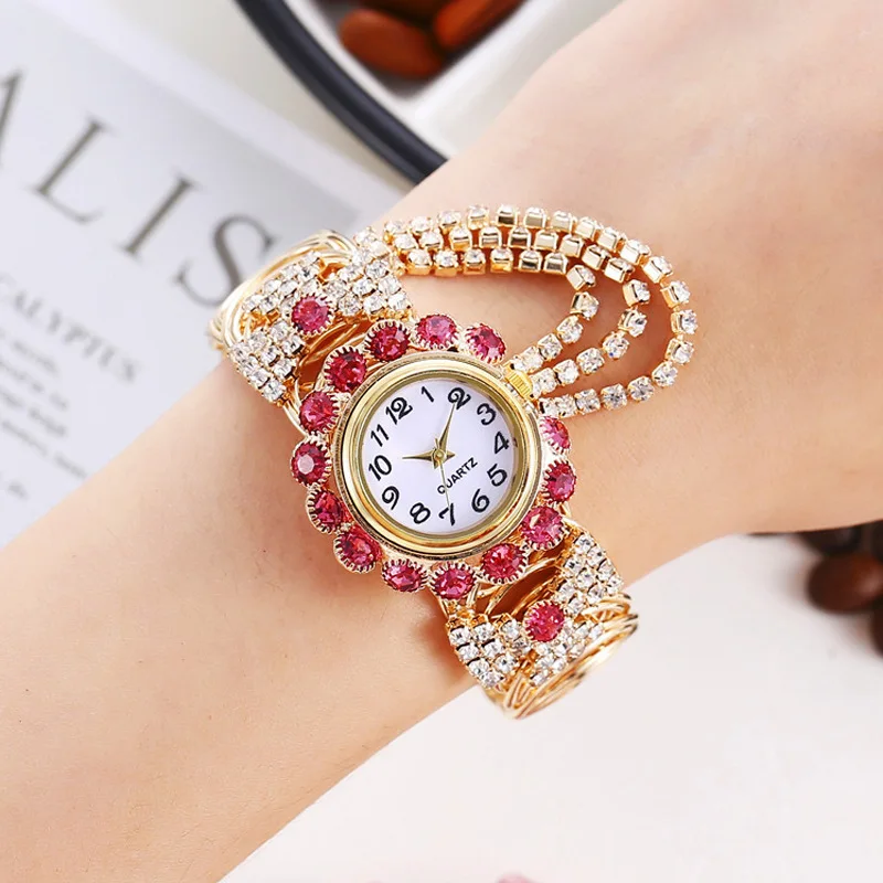 Diamond Women Watches Gold Watch Ladies Wrist Watches Luxury Brand Rhinestone Womens Bracelet Watches Female