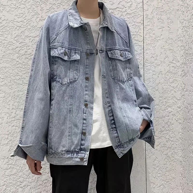 

Loose Fit Men's Denim Jaet Autumn Winter plus Size Waed Sle Casual High Street Faion Outerwear Top for Young Men