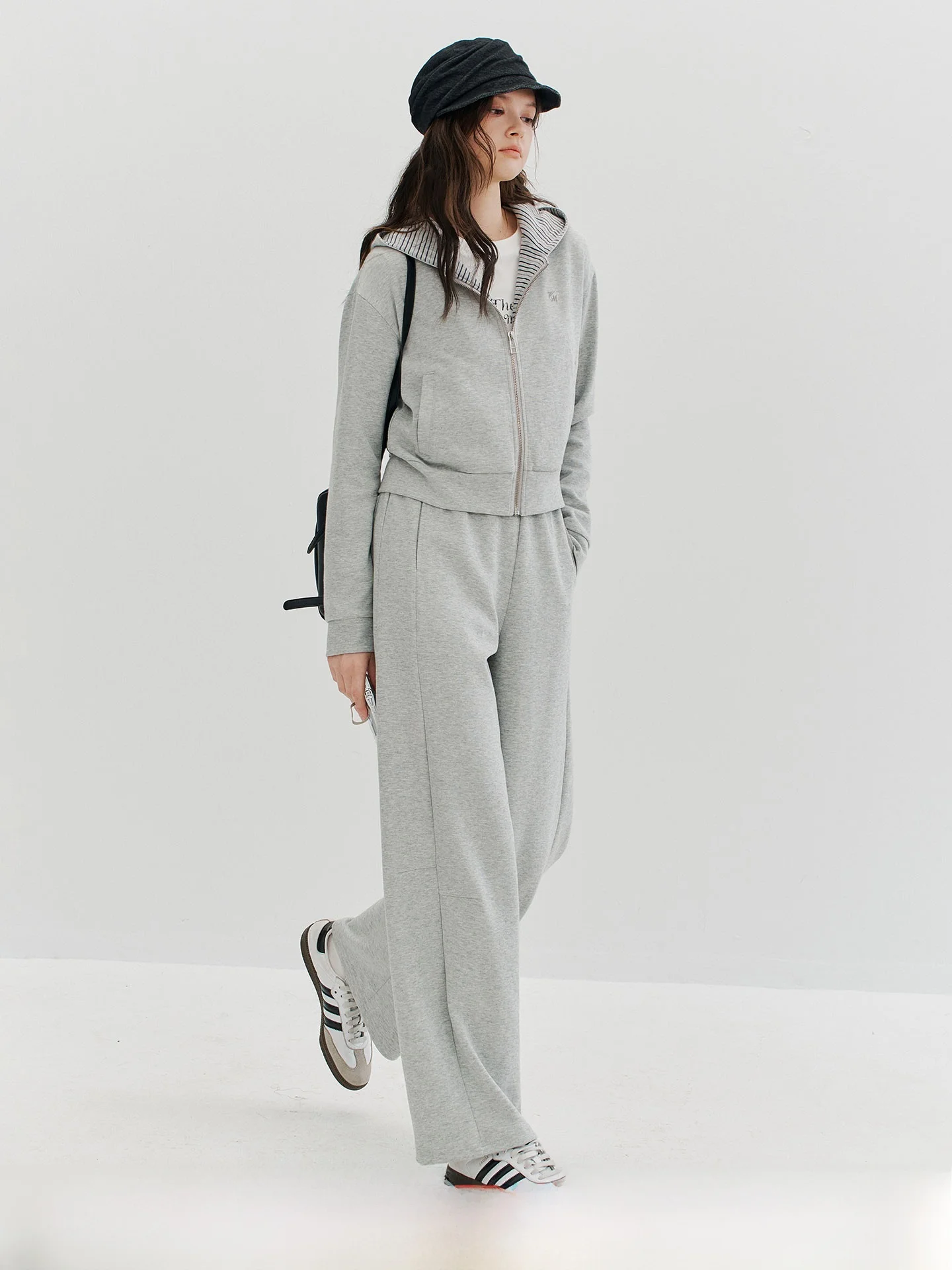 Casual Straight Leg Sporty Two-Piece Set Women's Autumn Outfit Loose Comfortable Breathable Cotton Polyester Blend Knitted Fa...