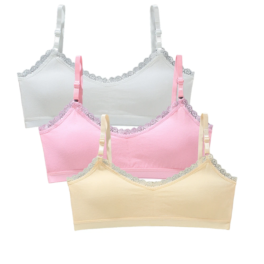 3PCS Youth Girls Lace Bras Puberty Teenage Soft Cotton Underwear Training Bra Crop Top Kids Underwear Sports Bra For Girls 8-16Y