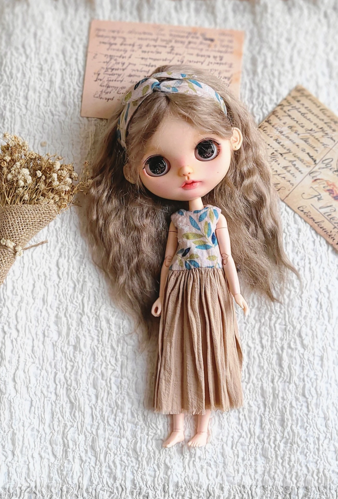 （One month reservation）BJD Blythe Clothes Tea dyed and washed cotton skirt dress 1/6 30cm Dolls (Fit for Pullip,Ob24, Licca)