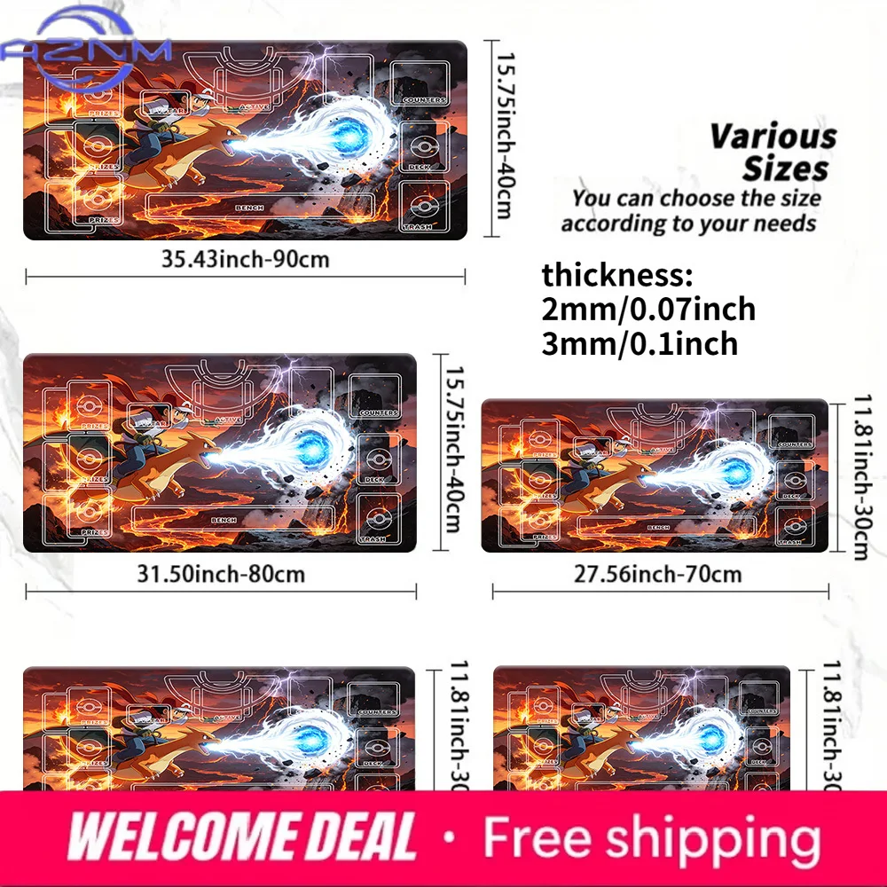 

Charizard Blue Fire Blast TCG Playmat Card Game Mat Desk Pad Large Mouse Pad Multiple Sizes Non-slip