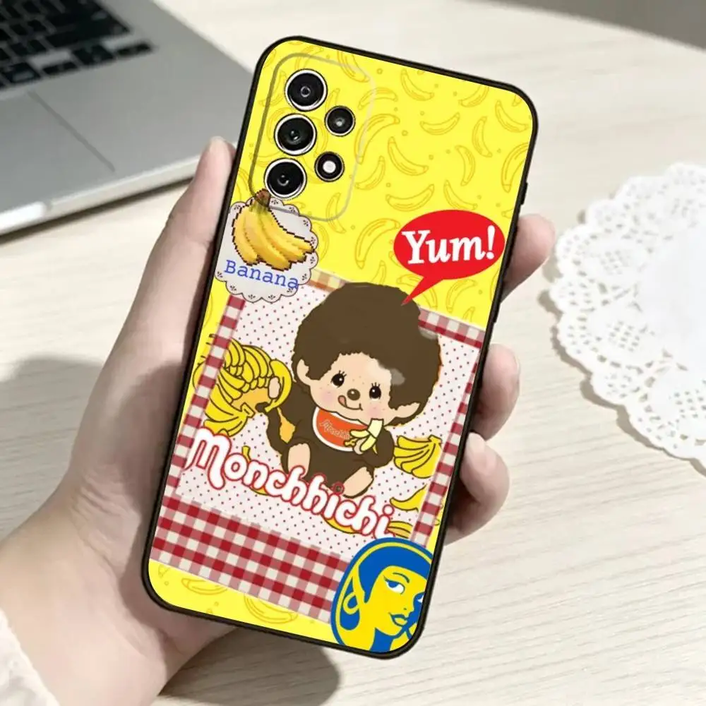 m-Monchhichi Cute Monkey Phone Case Black Silicone Soft For Samsung S25,S24,S21,S22,S23,S30,Ultra,S20,Plus,Fe,Lite
