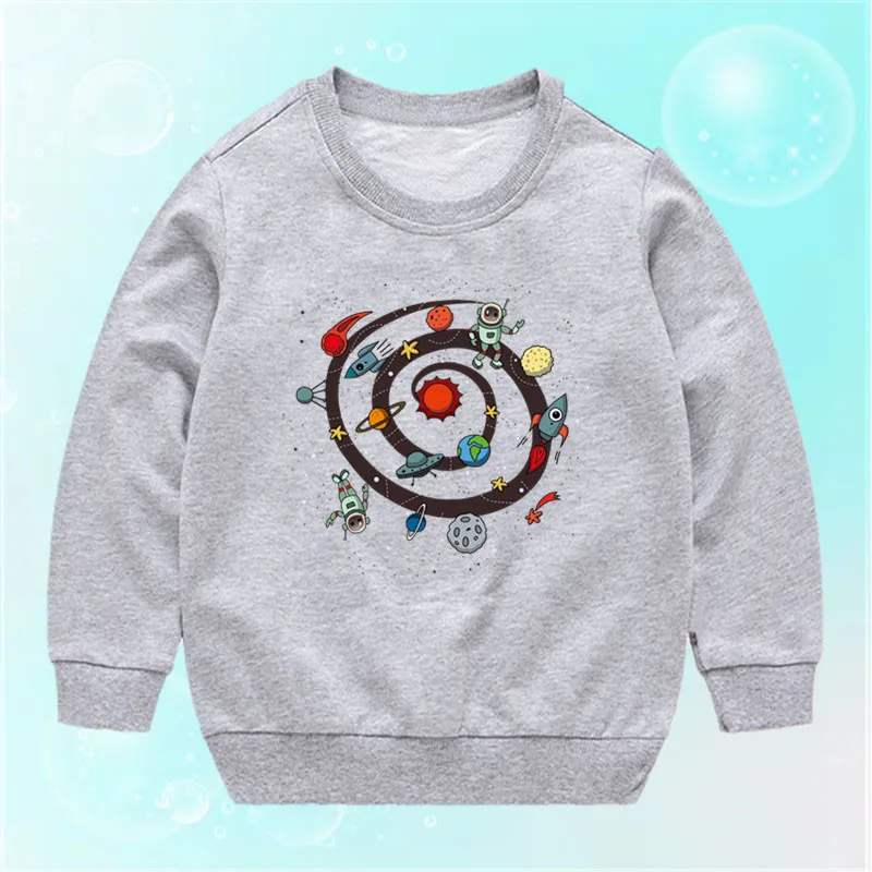 2024 herbst kinder Sweatshirt Cartoon Rakete Raum Jungen Pullover Mädchen Casual Langarm Baumwolle Jumper Top Kinder Outfit