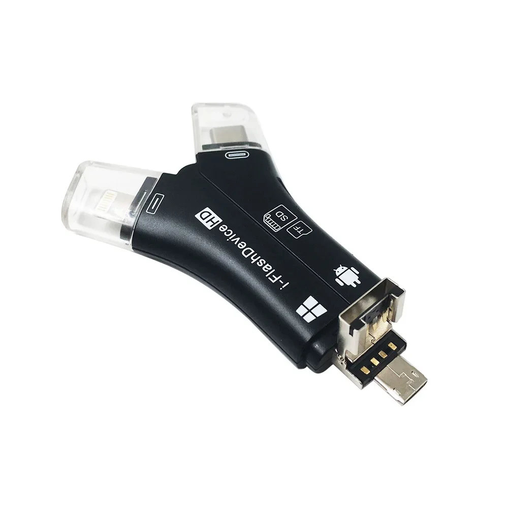 1Pcs USB2.0+Micro+Type-c+Lightning 4-in-1 Multi-interface Card Reader for SD/TF Card For Phone Android iPad I-flashdevice