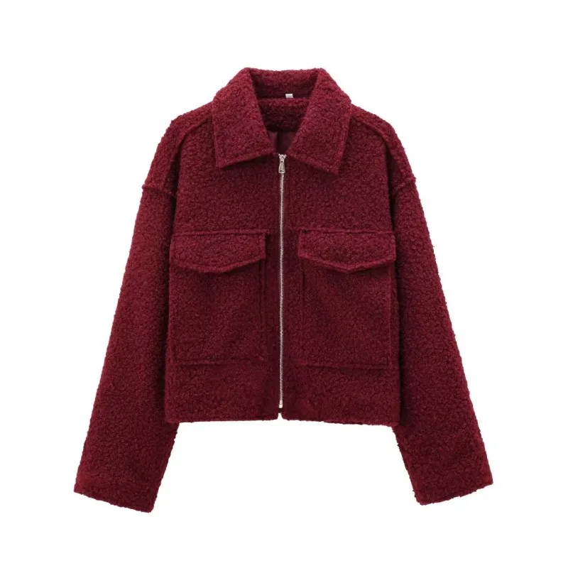 TRAF Women 2024 Outerwears Fleece Tweed Jacket Women Coat Autumn Winter Suede Demi-season Jackets for Women New in Coats