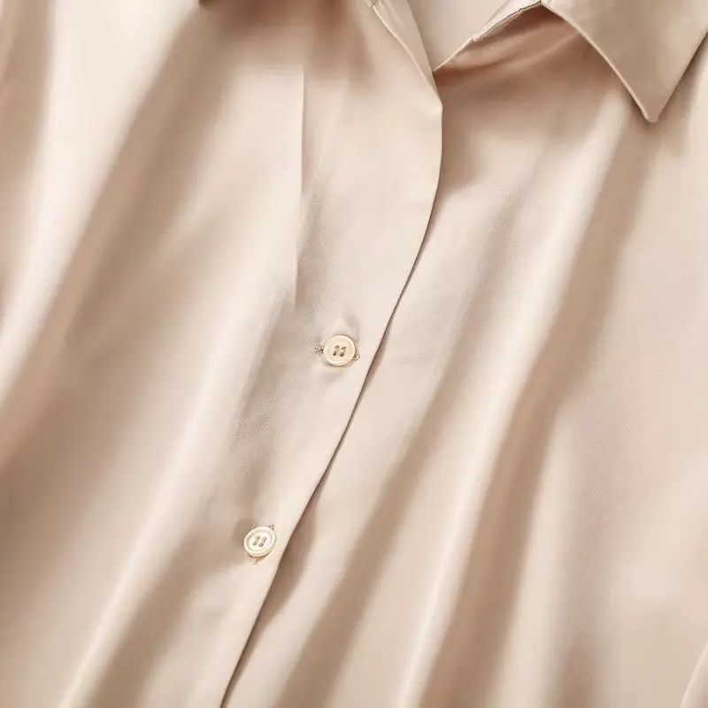 Withered Multicolor England Style Simple Solid Satin Shirt Office Lady Fashion Basic Blouse Women Tops