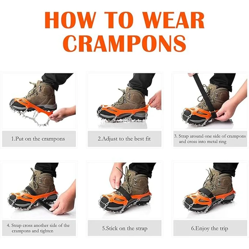 [Paku Baja Tahan Karat] Crampon Pengaman Es - 19 Paku Baja Tahan Karat untuk Traksi Anti-Selip - Mendaki, Memancing, Berjalan