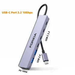 FORIDA 7in1 USB C Hub 10Gbps Adapter 100W PD Charging 4PCS Type C 3.2 Gen with 2PCS USB A 2.0 Docking Station for Laptop Tablet