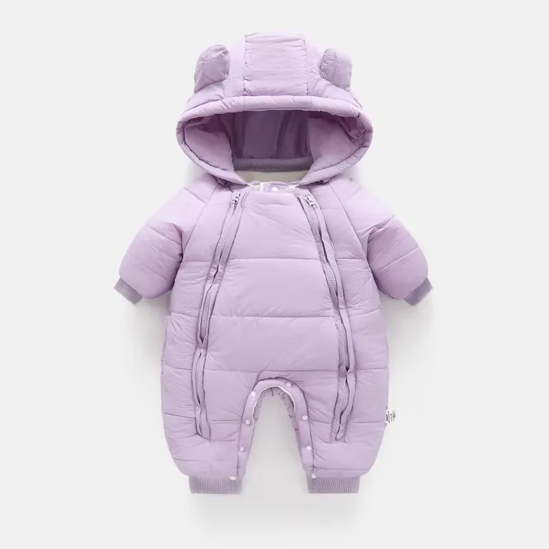 Neuer süßer Baby-Winteroverall mit Bärenohren und Kapuze, Kälteschutz-Skibekleidung, verdickte Baumwolle und Samt-Innenseite, Neugeborenen-Jumpsuit 0-2 Jahre – Detail 7
