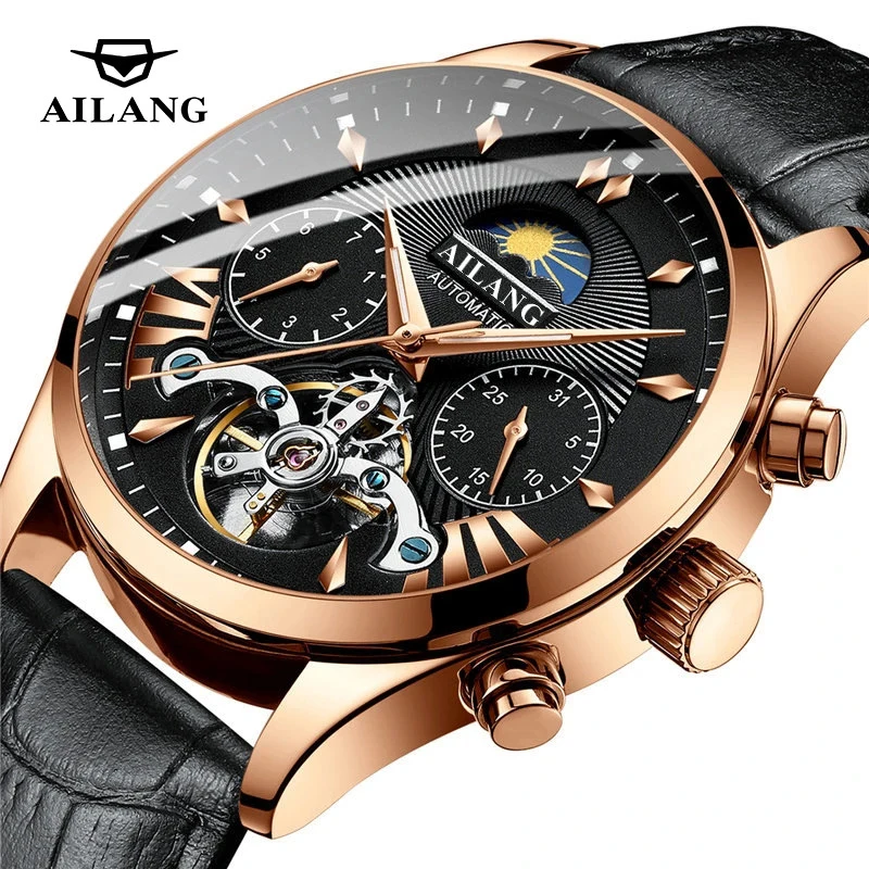 

AILANG Men Fashion Business Watch Top Brand Luxury Tourbillon Watches Mechanical Watch Weekly Calendar Display Luminous Reloj