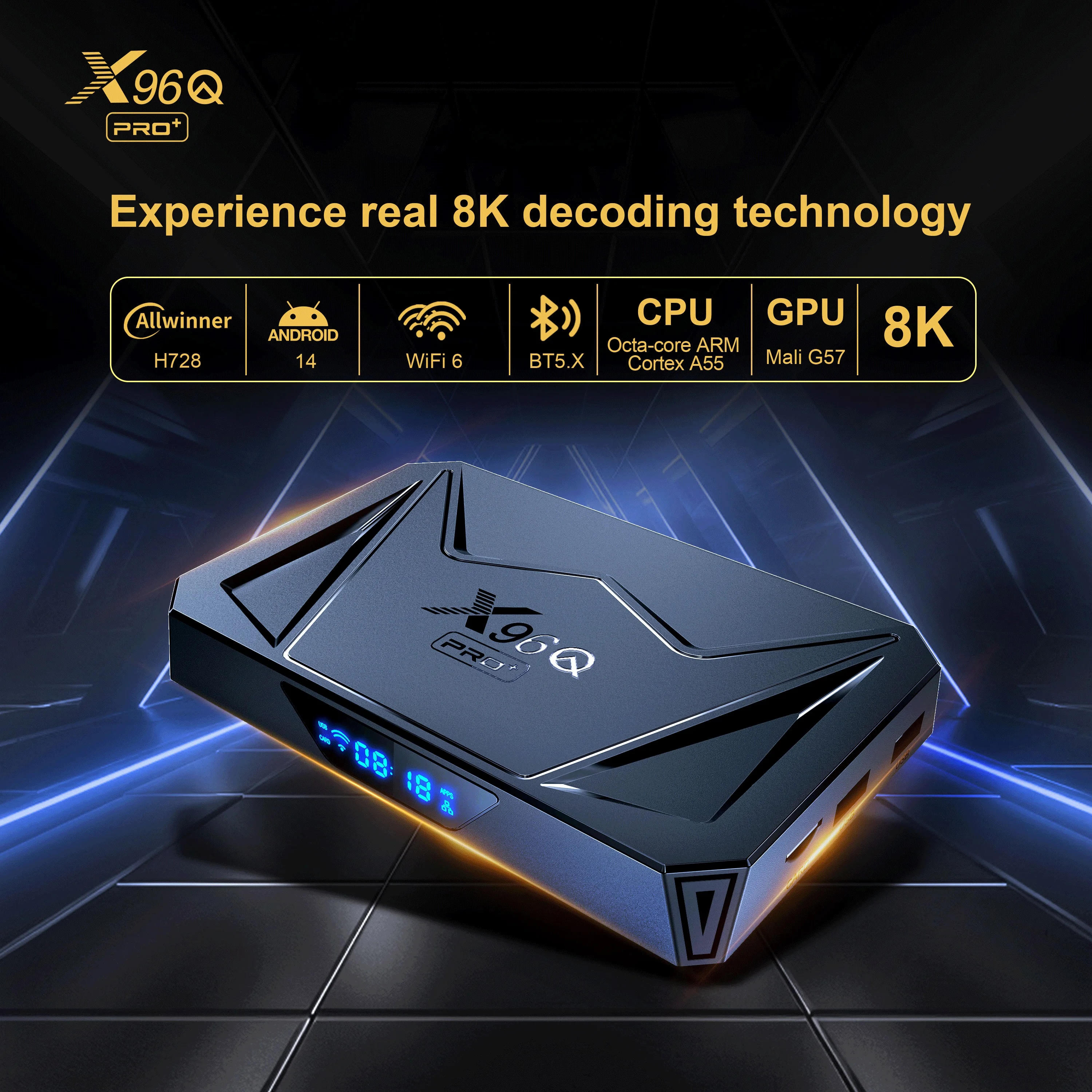 Smart TV Box X96Q PRO+ Allwinner H728 8K Octa Core Android 14 1000M Wifi6 BT Remote Media Player Set Top Box