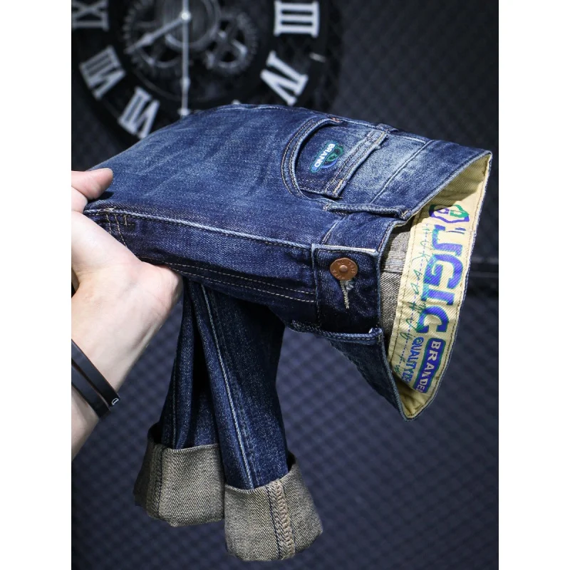 Light Luxury High-End Men's 2024 Four Seasons Washed-out Vintage Embroidery Stretch All-Matching Slim-Fit Straight Trousers