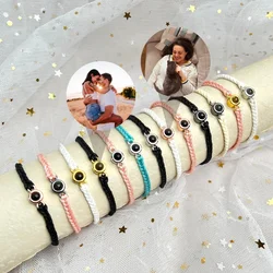 Custom Circle Picture Projection Bracelet Personalized Braided Rope Bracelet For Women Men Couples Anniversary Jewelry Gifts