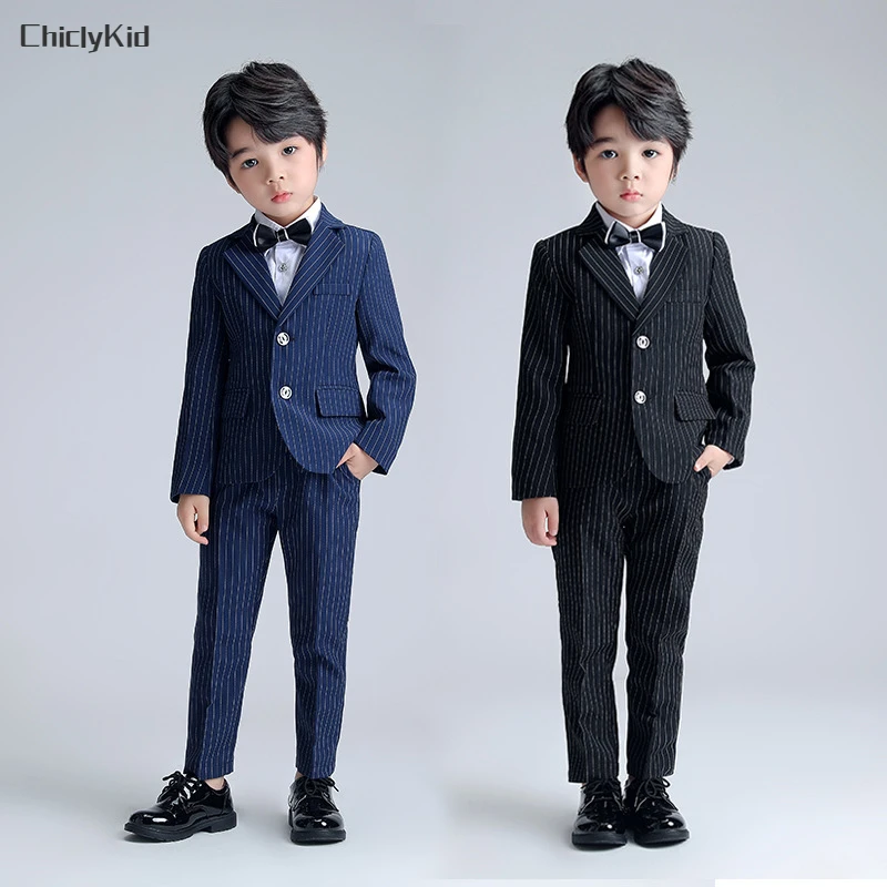 Boys Striped Blazer Suits Kids Tuxedos Formal Dress Clothes Sets Child Wedding Costumes Outfits Toddler Gentlemen Jacket Pants