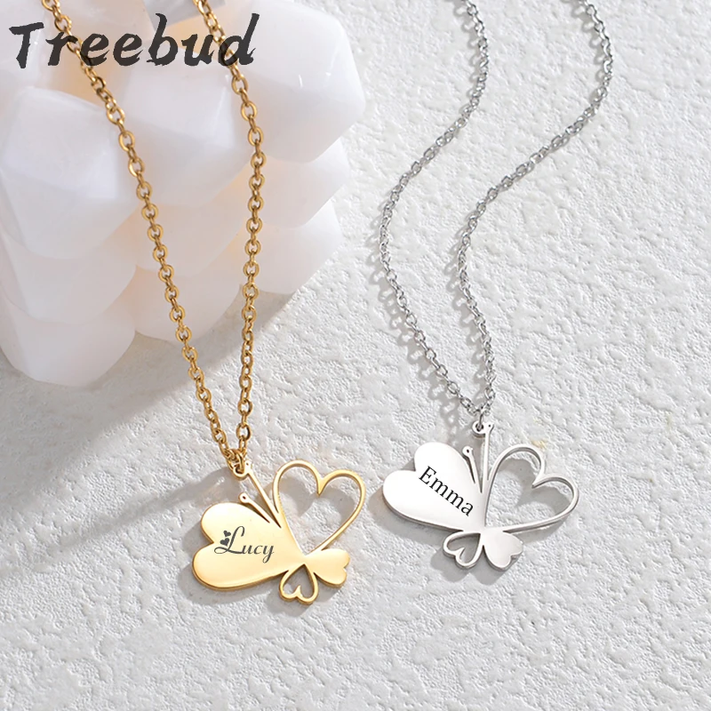 

Treebud Custom Name Heart Pendant Stainless Steel Jewelry for Women Personalized Laser Engraved Date Letters Necklace Jewelry