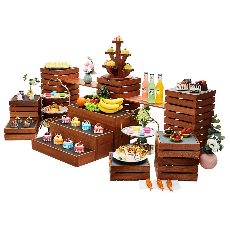 Chinese Wooden Dim Sum Rack Buffet Cold Food Pastry Rack Multi-layer Sushi Fruit Plate Tea Break Dessert Table Display Rack