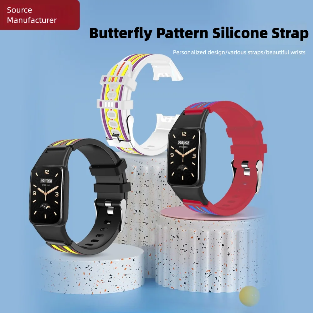 Butterfly Pattern Strap For Xiaomi Mi Band 7 Pro Bracelet Quick Release Skin-friendly Soft Silicone Replacement Sport Smart Band