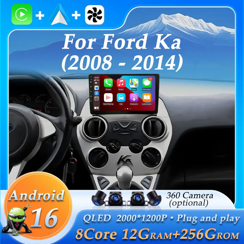 Auto-Radio Android 16 für Ford Ka 2008 - 2014 Carplay Multimedia-Player Stereo GPS Haupteinheit DSP BT WiFi 4G Split-Screen IPS
