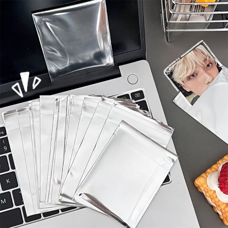 50pcs Ins Silver Self-adhesive Bag Photocard Trade Gift Ziplock Bag Packaging Bag Korean Stationery Business Card Holder