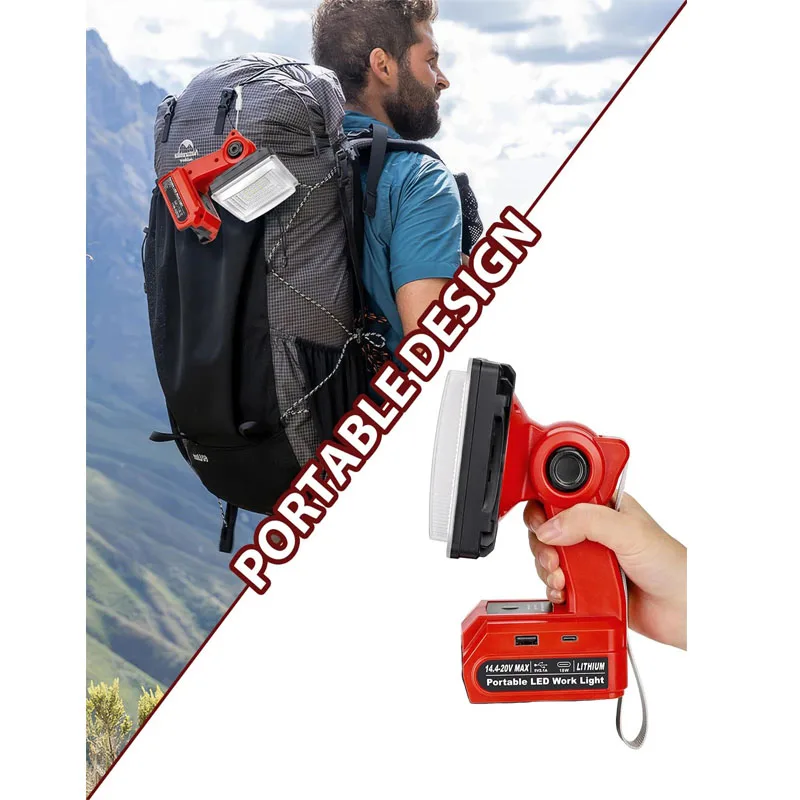 Lampada da lavoro a LED da 25 W per Milwaukee M18 18 V Batteria Luce di inondazione esterna con 2 porte USB per cantiere Riparazione auto Campeggio Emergenza