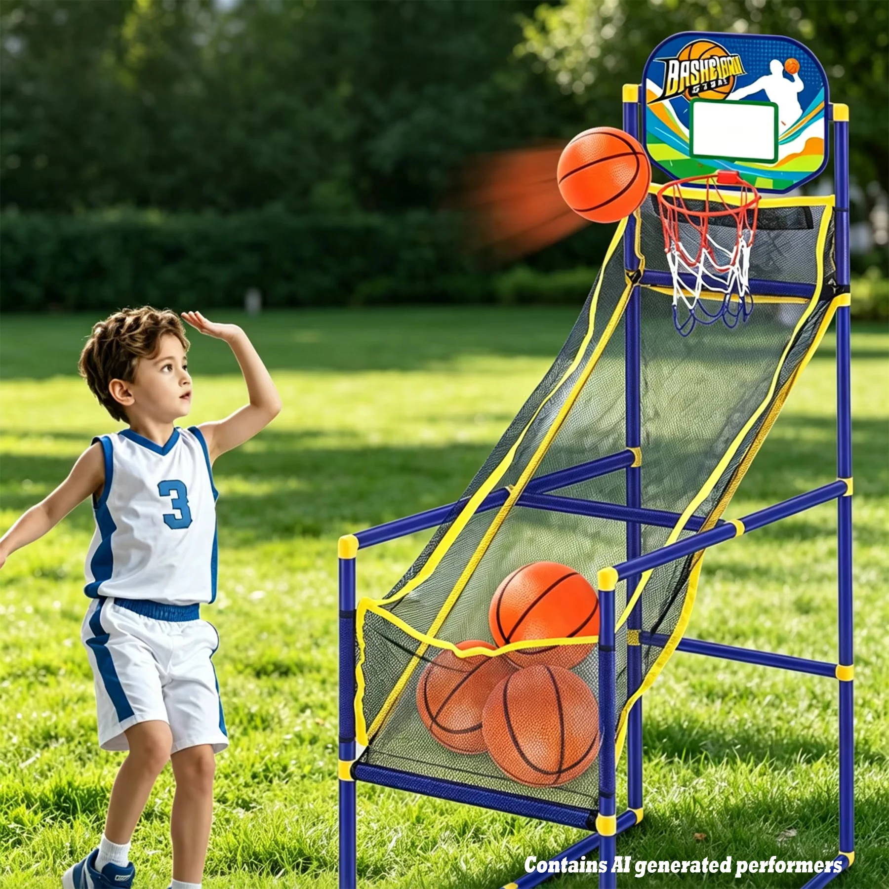 Kids Outdoor Basketball Hoop - เครื่องยิงบาสเก็ตบอล ห่วงบาสเคลื่อนที่พร้อมลูกบาส เกมบาสอาร์เคด ของเล่นกีฬาฝึกซ้อมในร่มและกลางแจ้ง ของขวัญสำหรับเด็ก