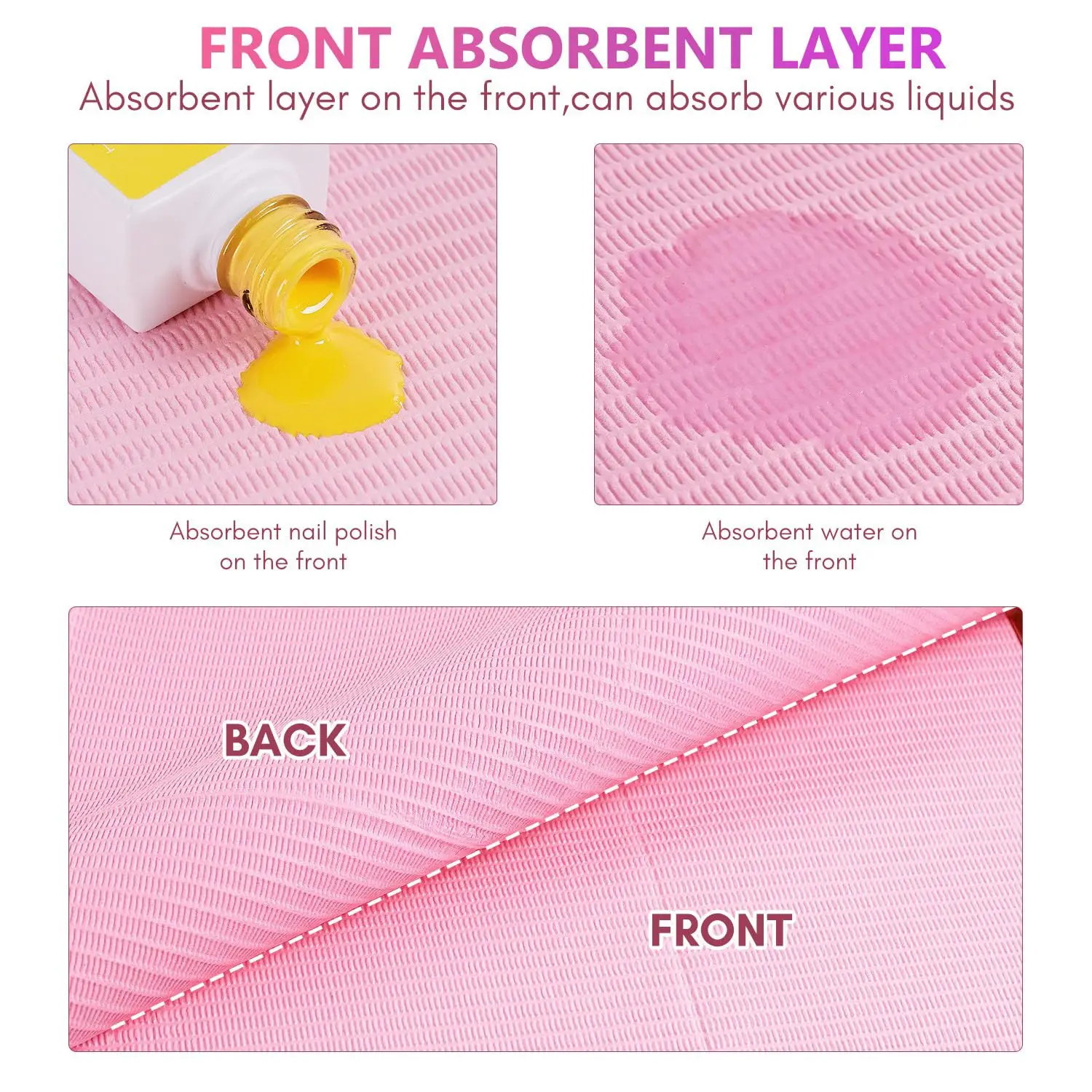 Makartt 使い捨てネイルマット: テーブル用ピンクフォーダブルネイルペーパータオル 50 枚 アクリルネイル練習シート 3 層防水ネイル